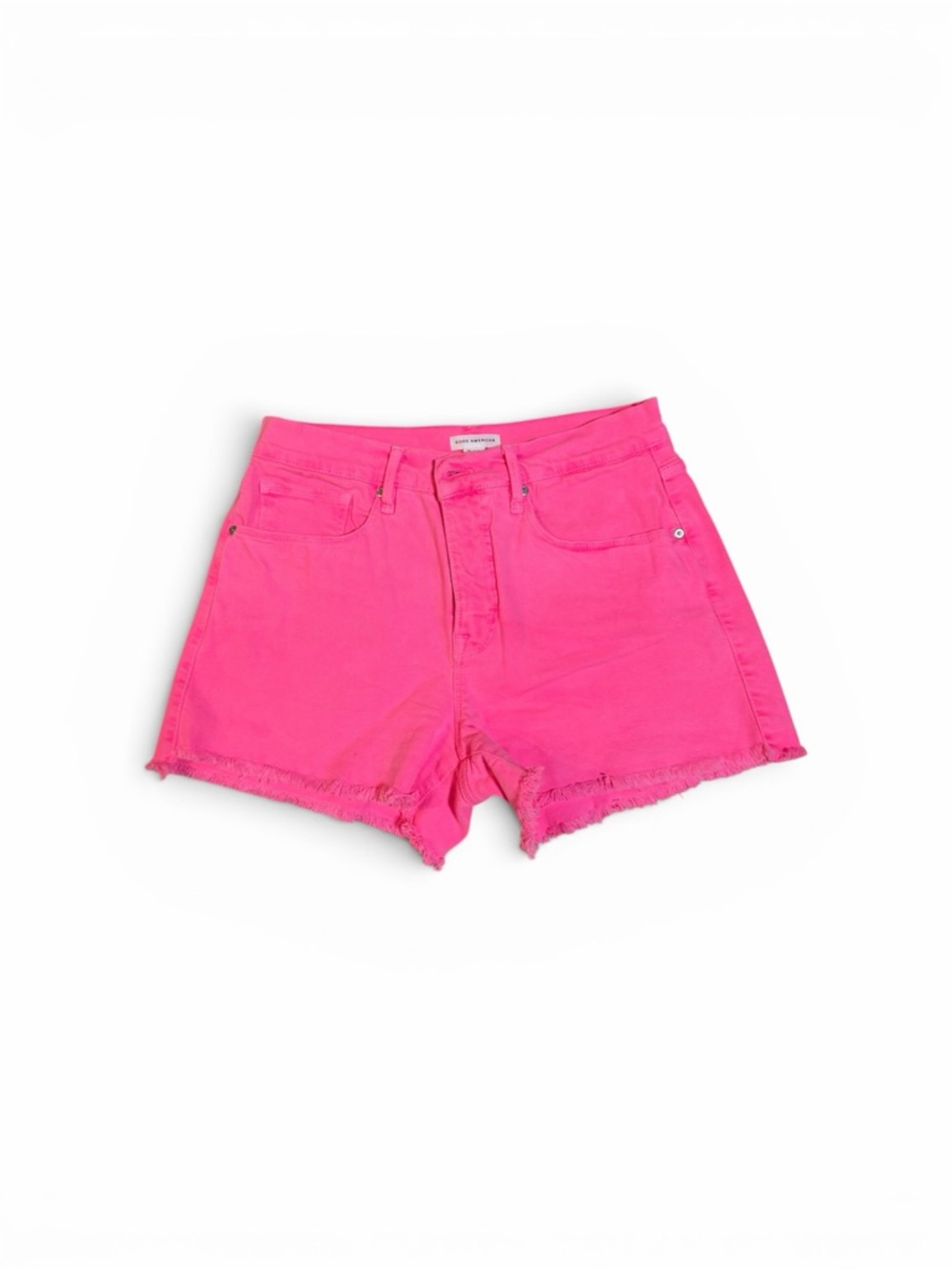 Good American Hot Pink Frayed Denim Shorts